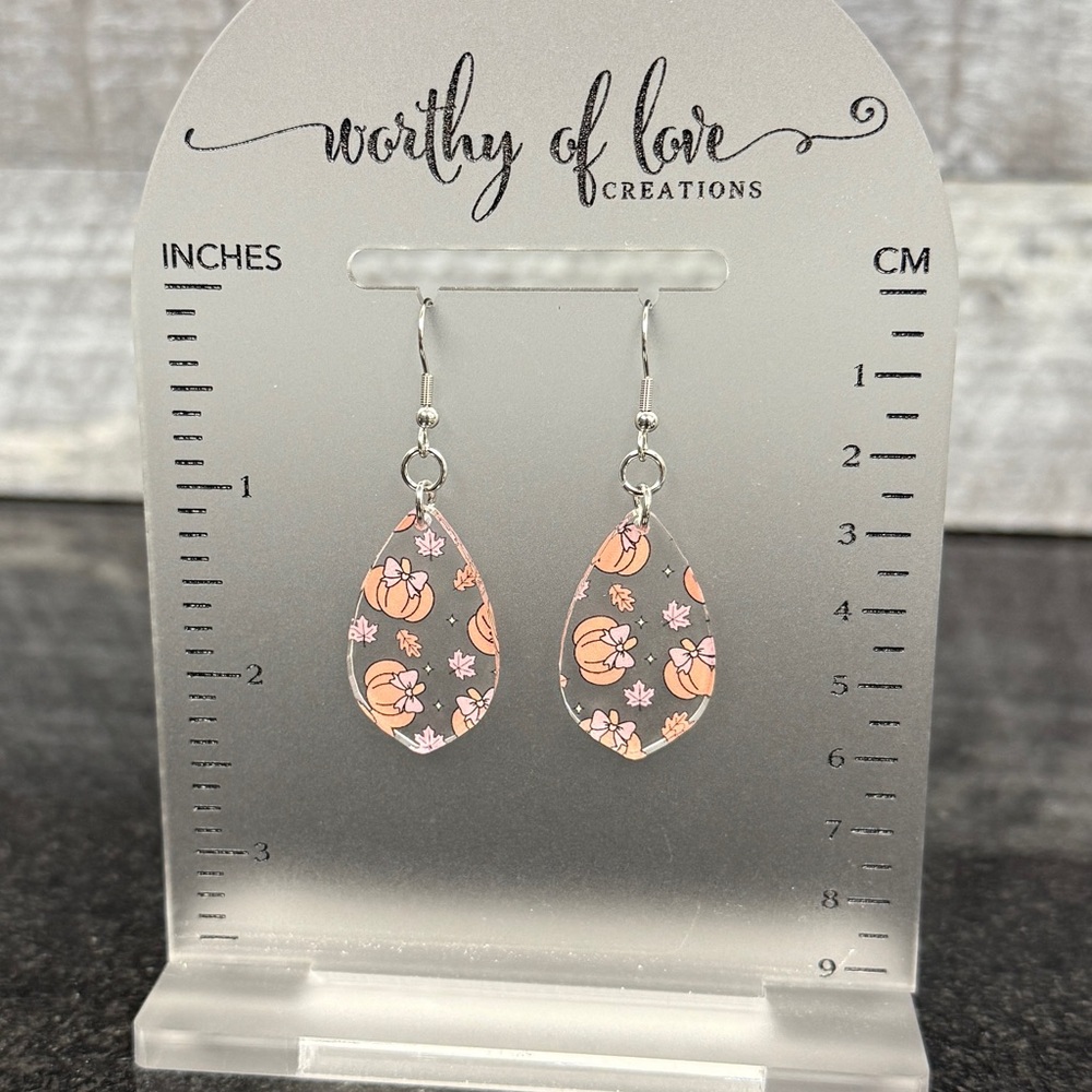 Coquette pumpkins and pink bows stainless steel handmade earrings
